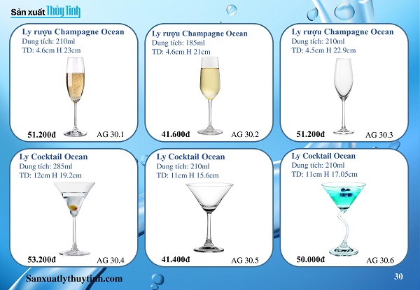 Catalogue bảng báo giá ly thủy tinh nhà hàng khách sạn tại Thủy Tinh An Gia