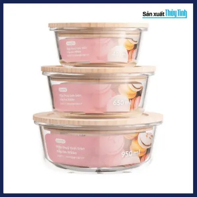 Hộp thủy tinh tròn nắp tre