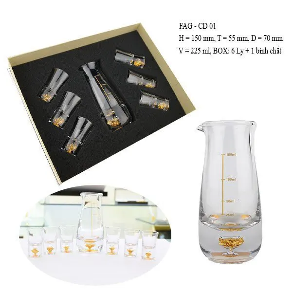 Bộ 6 ly uống rượu vang pha lê mạ vàng dùng làm quà tặng cao cấp
