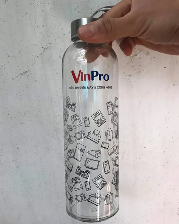 Xưởng cung cấp bình thuỷ tinh đẹp in logo theo yêu cầu số lượng lớn