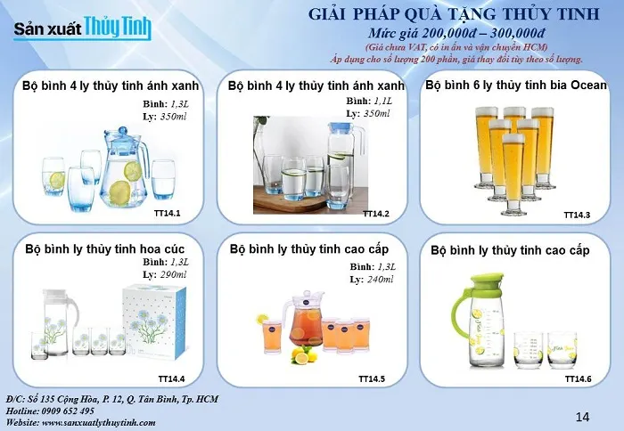 Bộ bình ly thủy tinh Luminarc 5 món Rotterdam Ice Blue làm quà tặng khuyến mãi quảng cáo