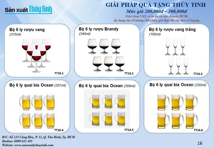 Bộ ly rượu vang, ly uống bia thủy tinh pha lê quà tặng mức giá 200 - 300k