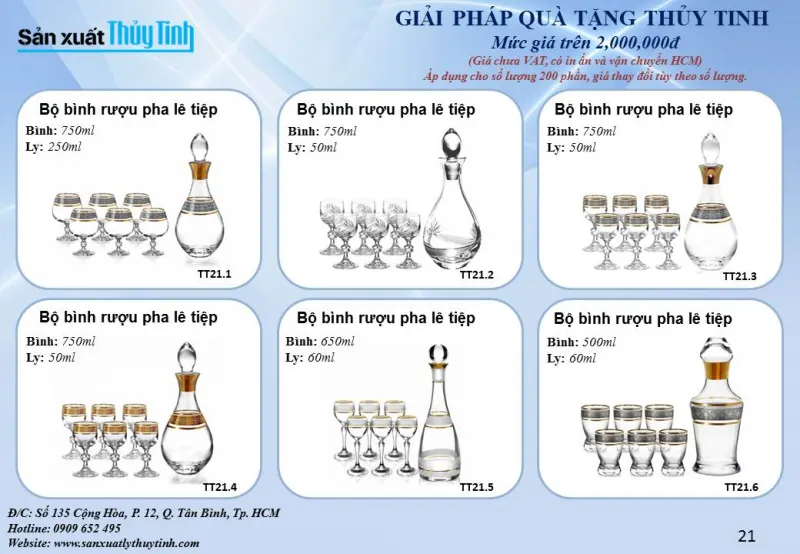 Bộ bình ly rượu pha lê Tiệp cao cấp mức giá 2tr