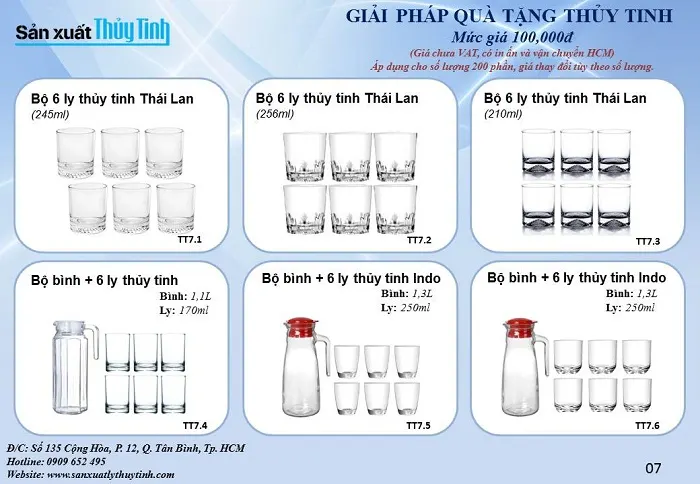 Bộ bình ly thủy tinh quà tặng mức giá 100k