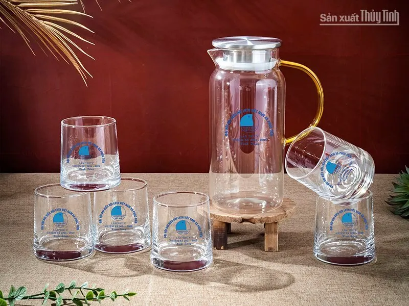 bộ bình ly thủy tinh in logo theo yêu cầu