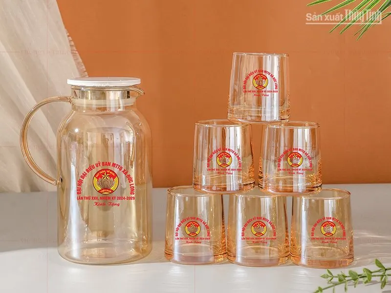 bộ bình ly thủy tinh in logo theo yêu cầu