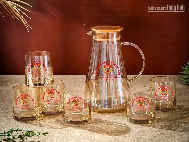 bộ bình ly thủy tinh in logo theo yêu cầu