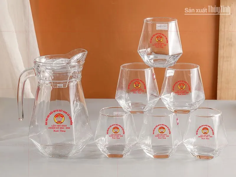 bộ bình ly thủy tinh in logo theo yêu cầu