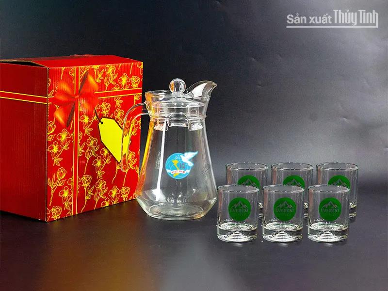 bộ bình ly thủy tinh in logo theo yêu cầu