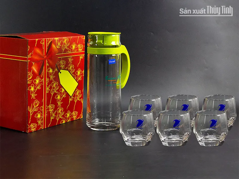 bộ bình ly thủy tinh in logo theo yêu cầu