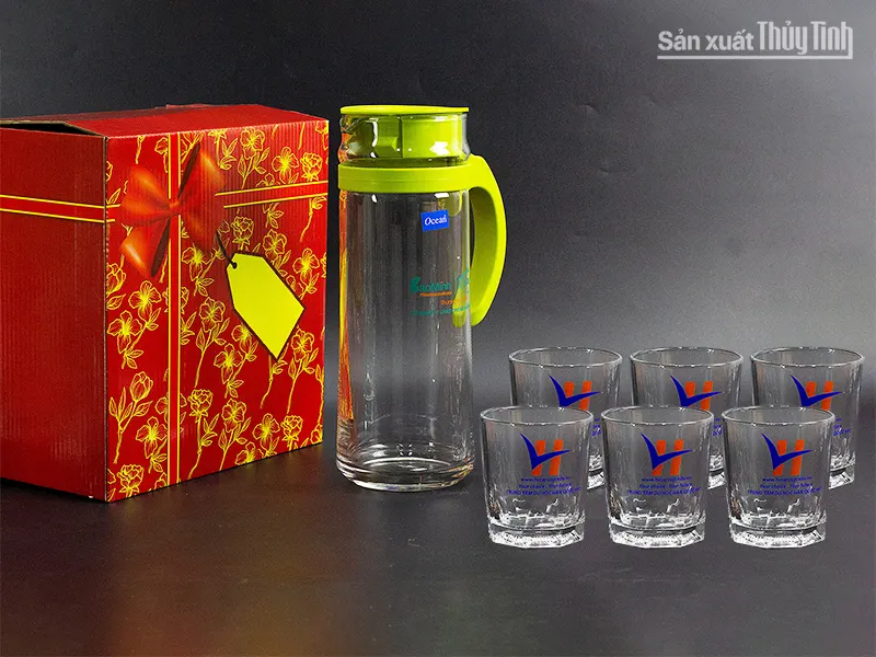 bộ bình ly thủy tinh in logo theo yêu cầu